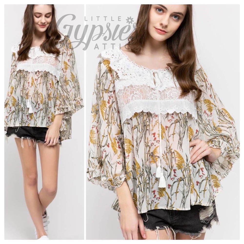 POL Babydoll Autumn Flowers and Lace Top - Picture 6 of 12